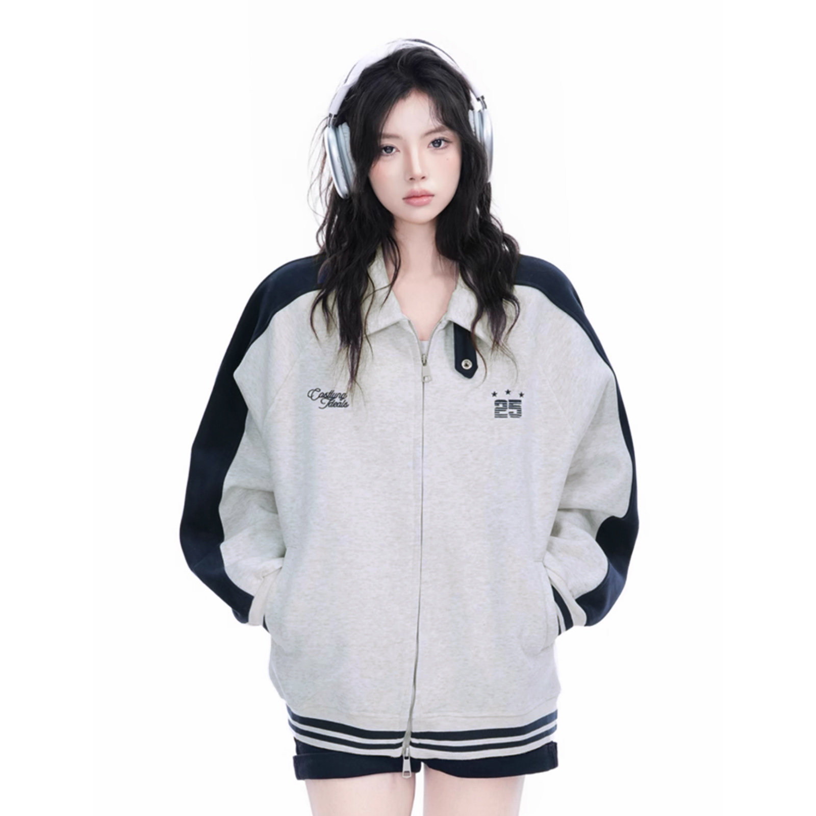 

Свитшот Women's Lapel Moderate Regular NEVER RULE, белый серый fleece-lined