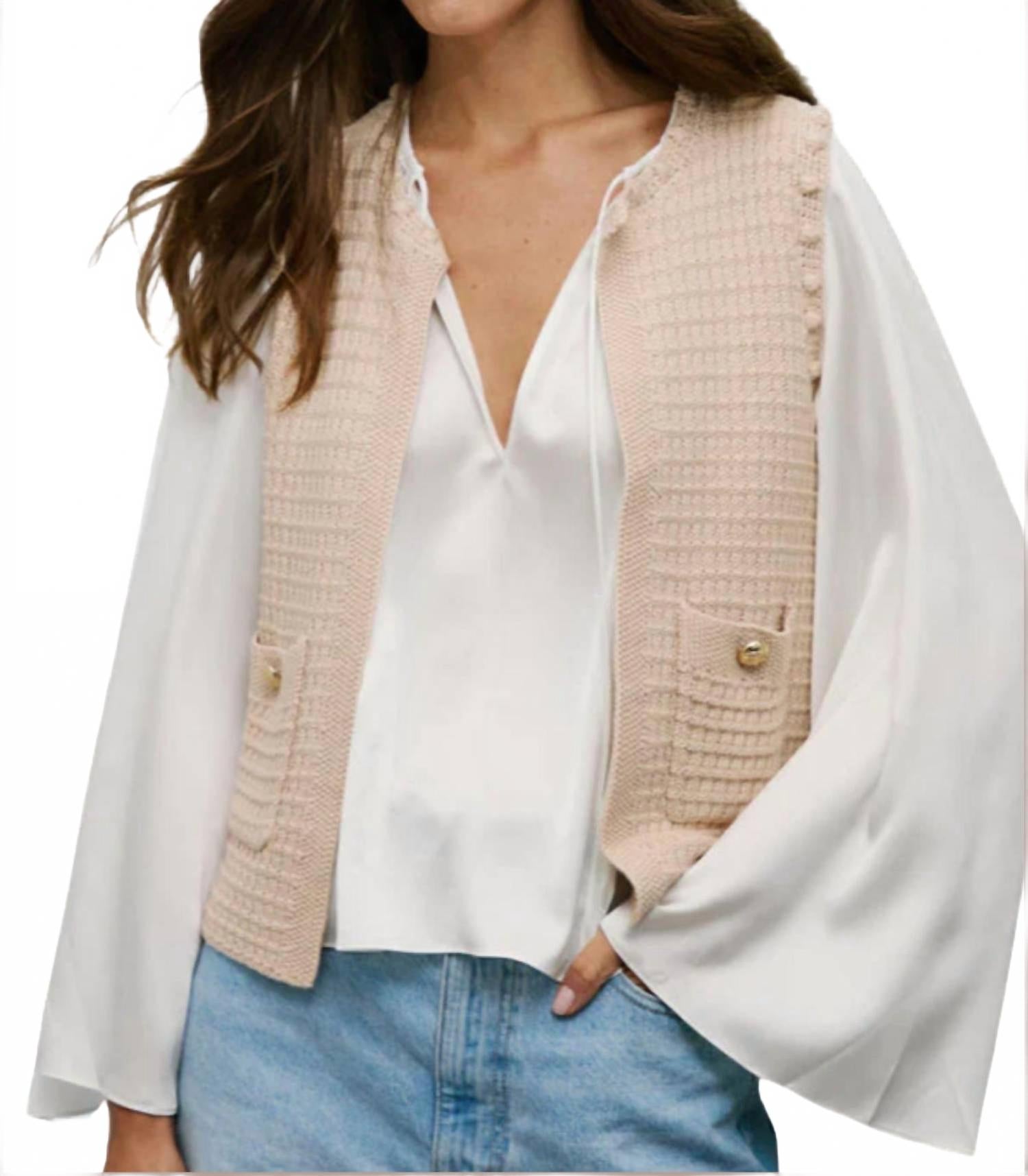 

Текстурированный жилет с открытой передней частью в бежевом цвете Autumn Cashmere