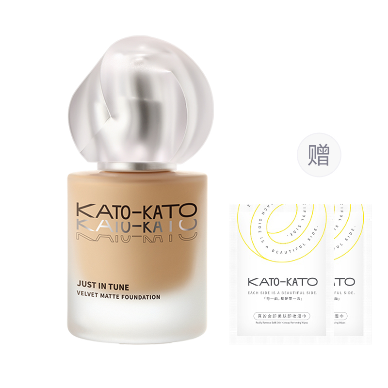 

Жидкий тональный крем / Крем-основа для женщин KATO-KATO, [oily skin to combination skin]n02 natural/natural, with a hint of желтый, includes 2 pcs makeup removal wipes