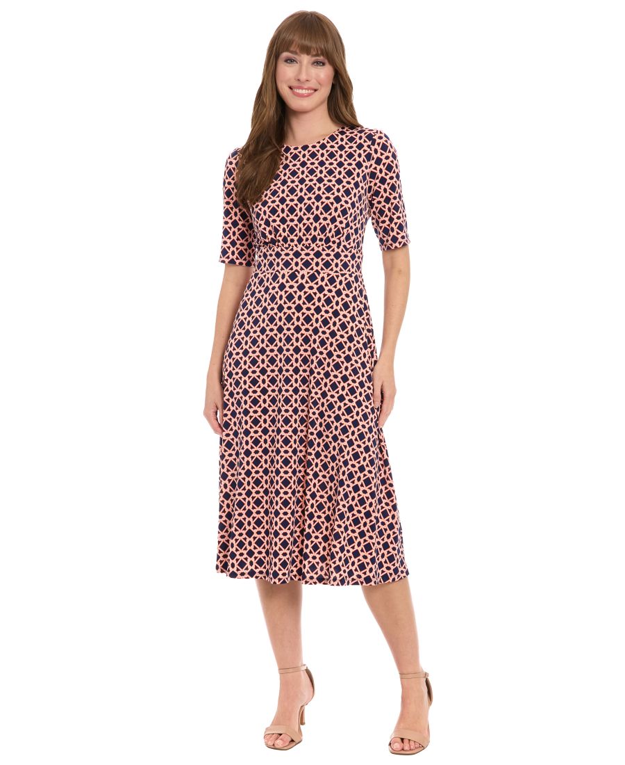 

Женское платье А-силуэта с принтом, рукавами до локтя London Times, Navy Orange