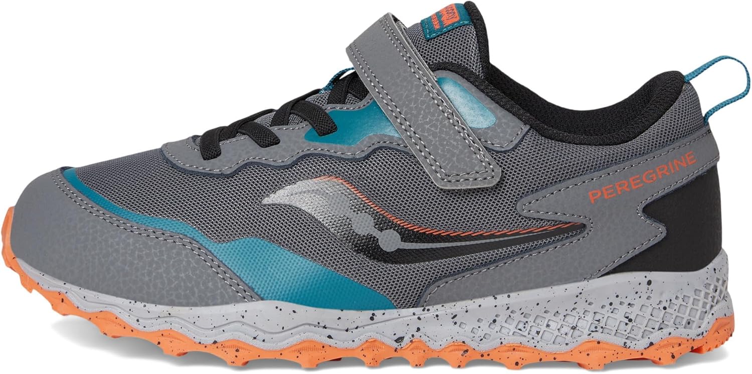 Детские кроссовки Saucony Peregrine Kidz с альтернативной застежкой (унисекс), серый/бирюзовый — фото 4