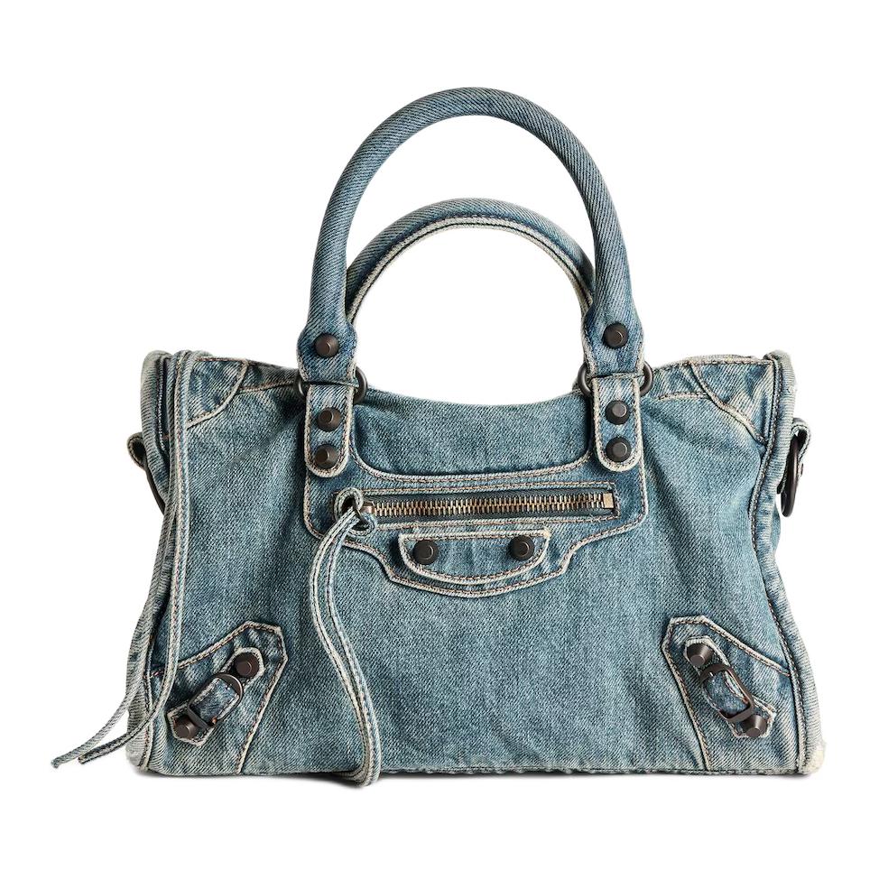 

Balenciaga Хлопковая кожаная сумка маленькая женская синяя