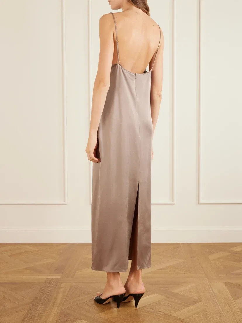 Атласное платье миди с кружевной отделкой STELLA MCCARTNEY, коричневый — фото 3