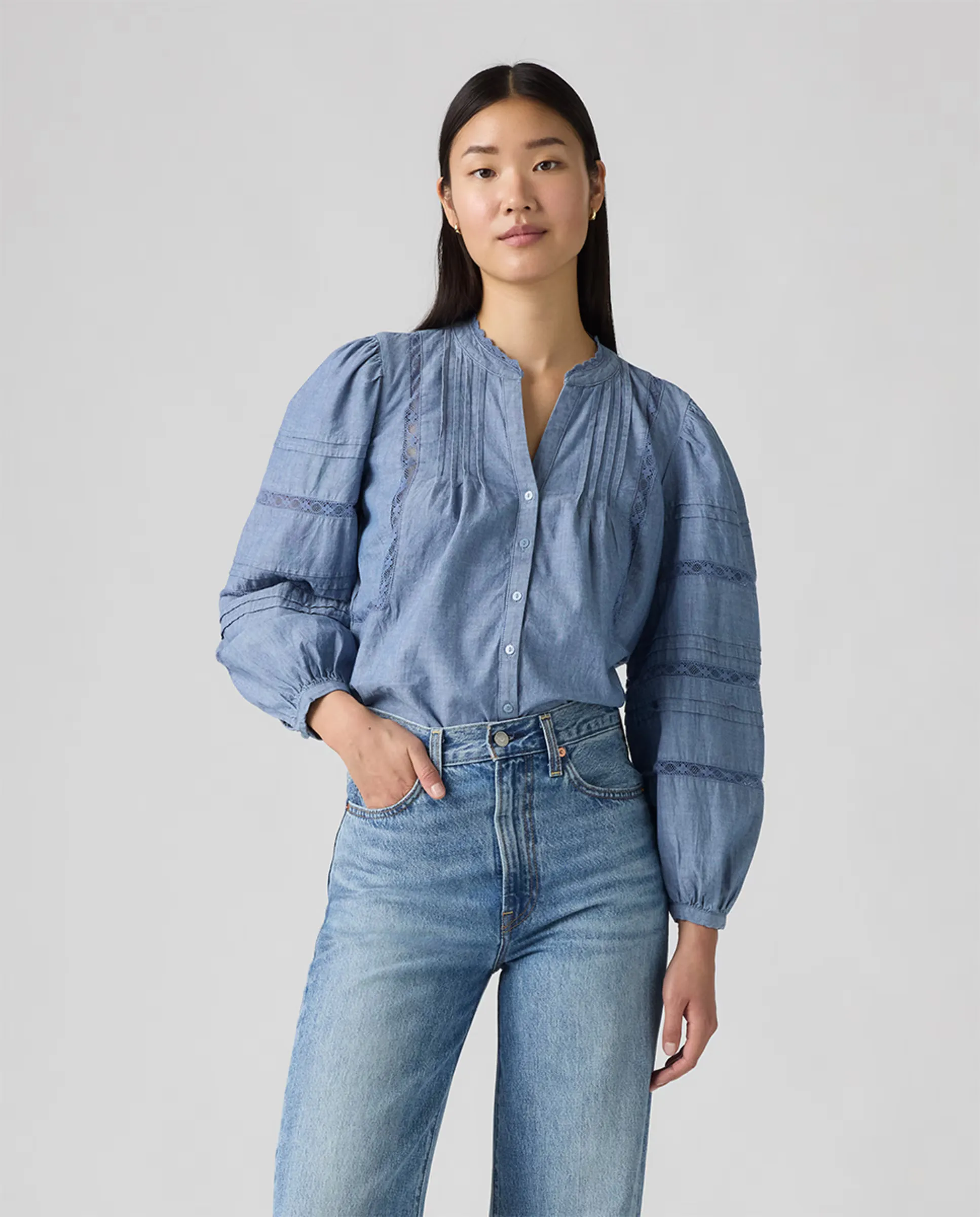 

Женская длинная рубашка в ковбойском стиле с присборенными рукавами Levi's, синий