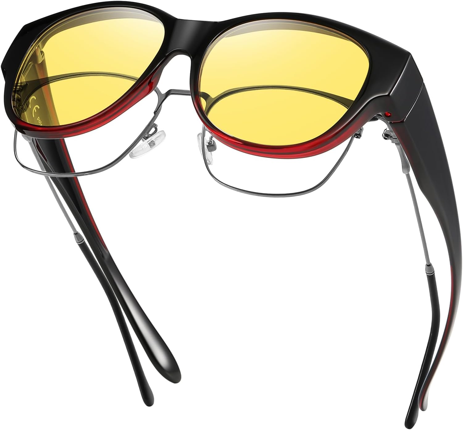 

Солнцезащитные очки GEGURI Fit Over Glasses с поляризацией, для женщин и мужчин, стильный дизайн «кошачий глаз», 100% защита от УФ-излучения, Black Wine Red Frame Night Vision Lens