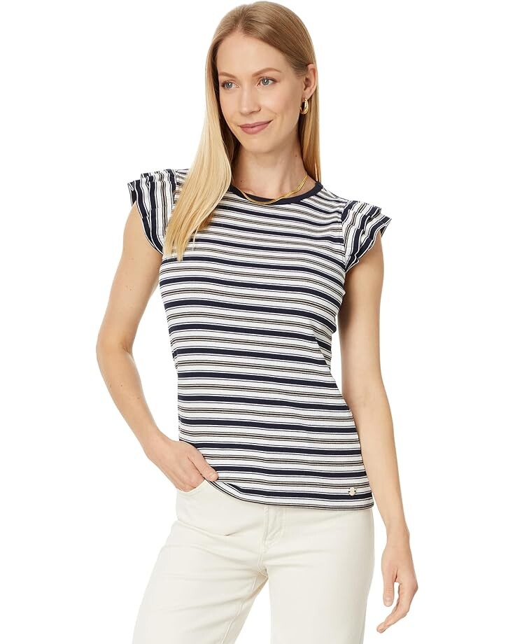 

Топ Tommy Hilfiger Stripe Ruffle Sleeve Top, цвет Sky Captain Multi