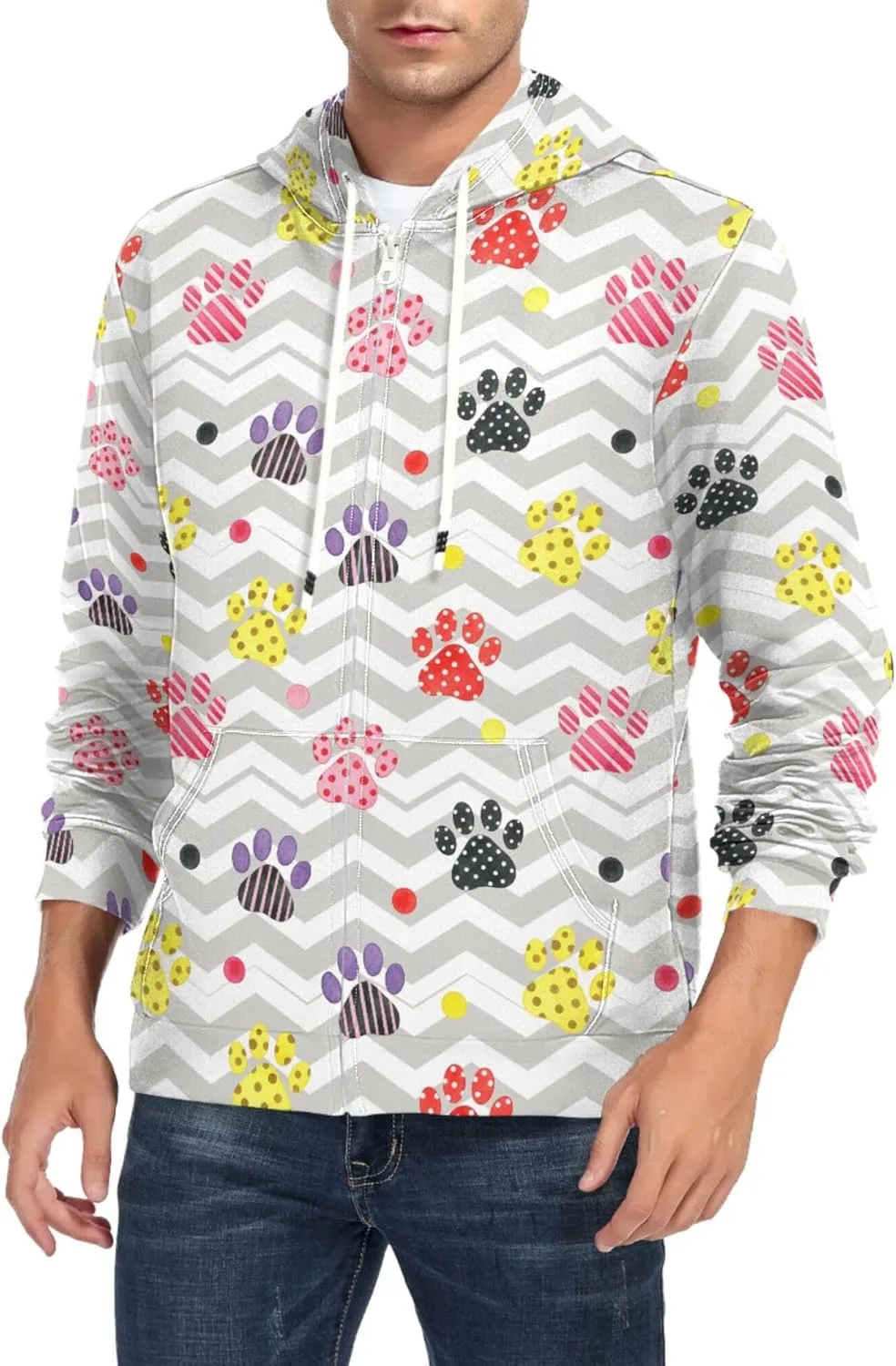 

Мужская толстовка с полной молнией и принтом разноцветной лапы на зигзаге CUPADA