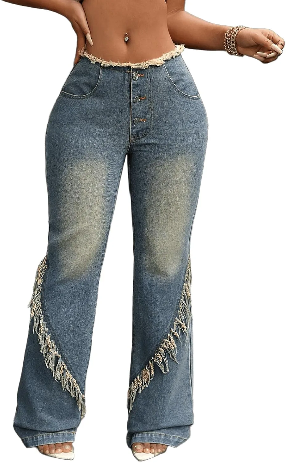 

Джинсы женские Button Fly Flare с карманами Wonyier