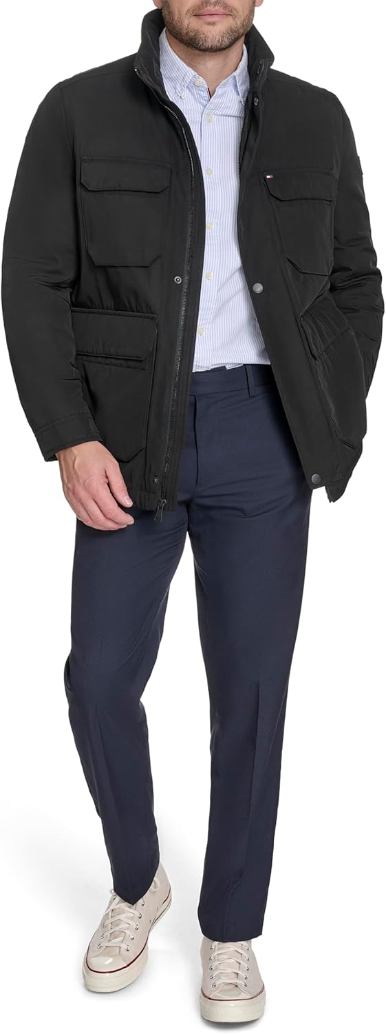 Мужская полевая куртка Tommy Hilfiger с воротником-стойкой и четырьмя карманами, Black — фото 2