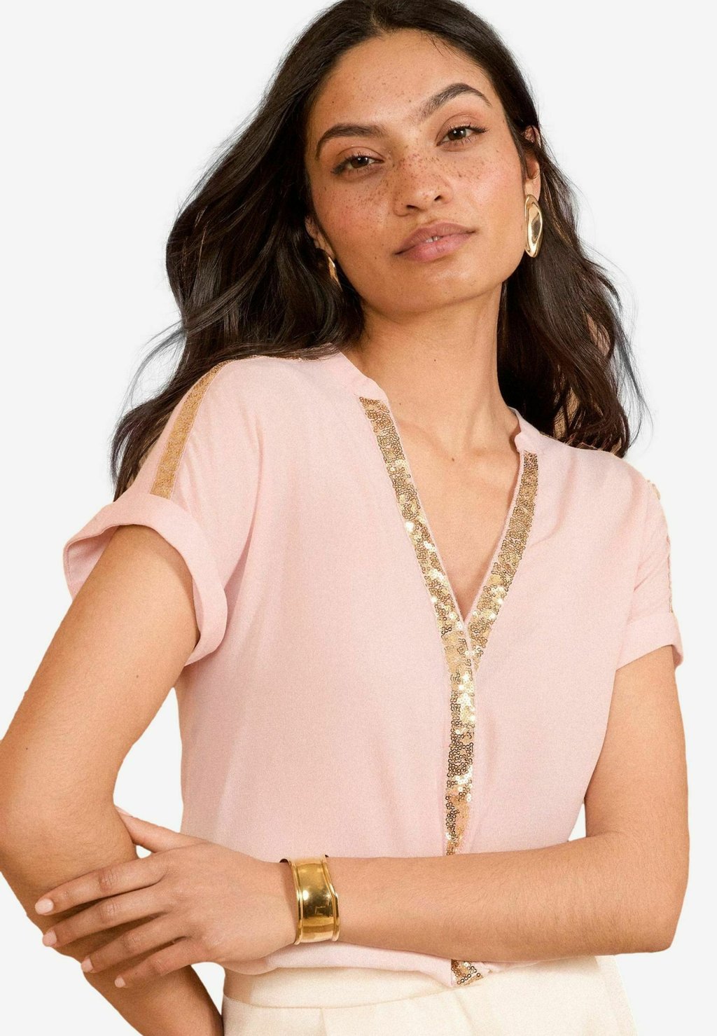 

Блуза REGULAR FIT - ROLL SLEEVE V-NECK Love & Roses, розовый