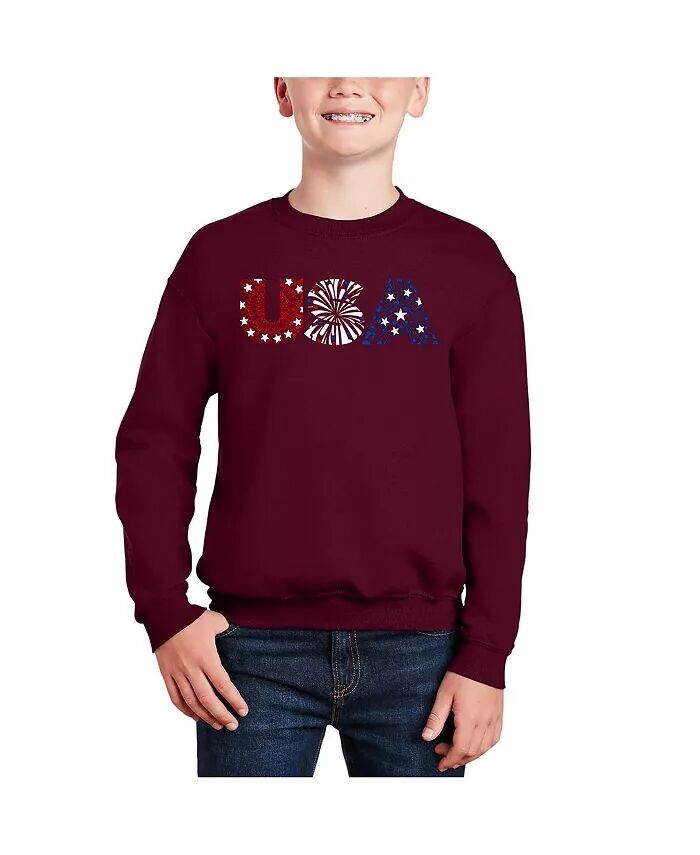 

Толстовка с круглым вырезом Boys USA Fireworks Word Art LA Pop Art, красный