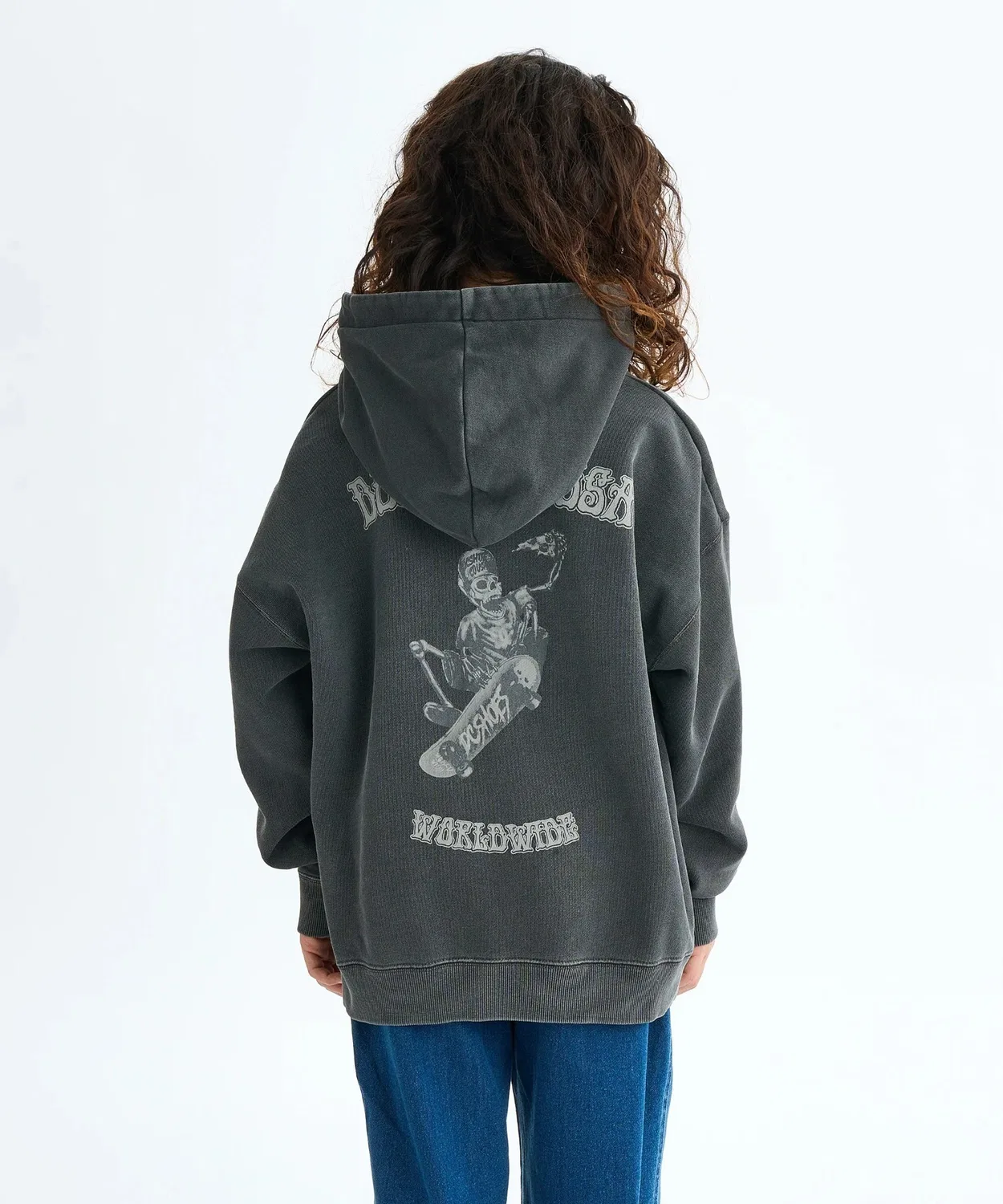 Детская кофта-худи DC Skate Skull Pullover, чёрный с розовым — фото 2