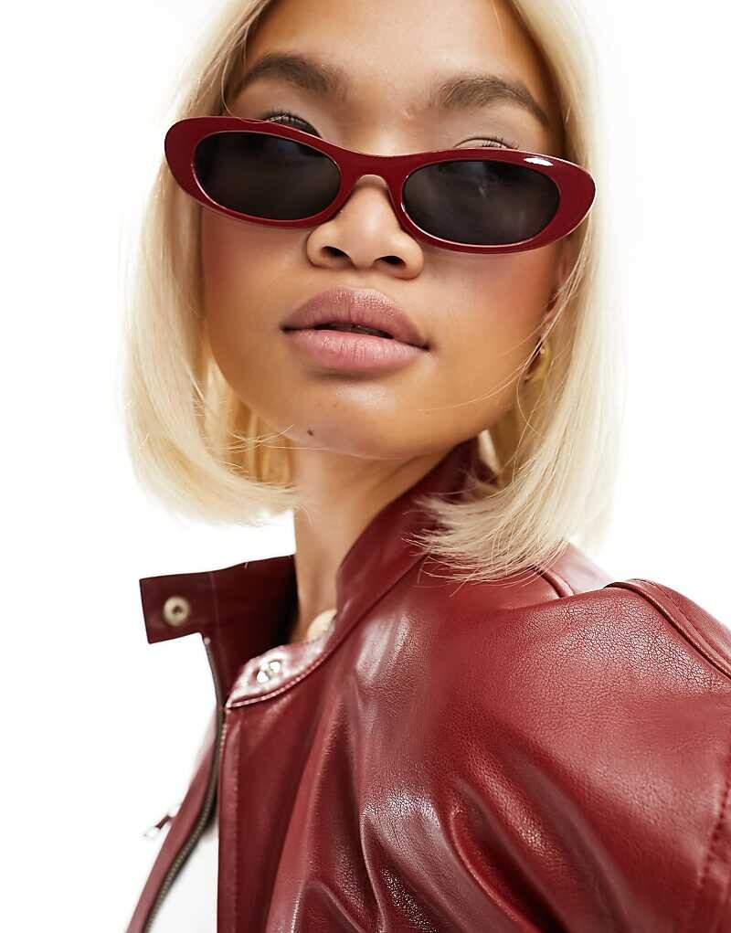 

ASOS DESIGN – Маленькие, узкие и овальные солнцезащитные очки красного цвета
