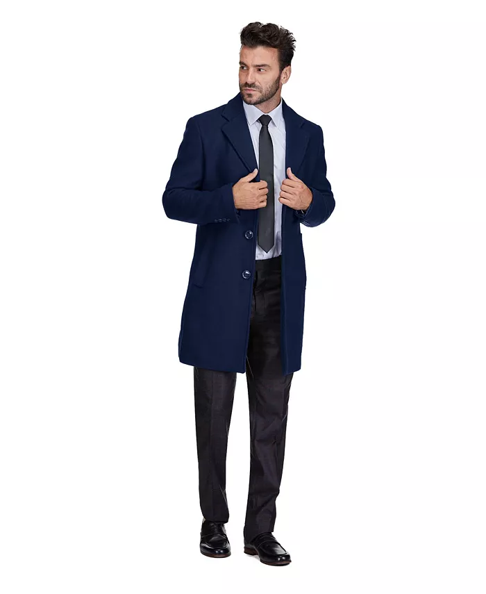 

Мужское пальто Walker Car Coat из шерстяной смеси с воротником-стойкой, модели Big & Tall Braveman, синий