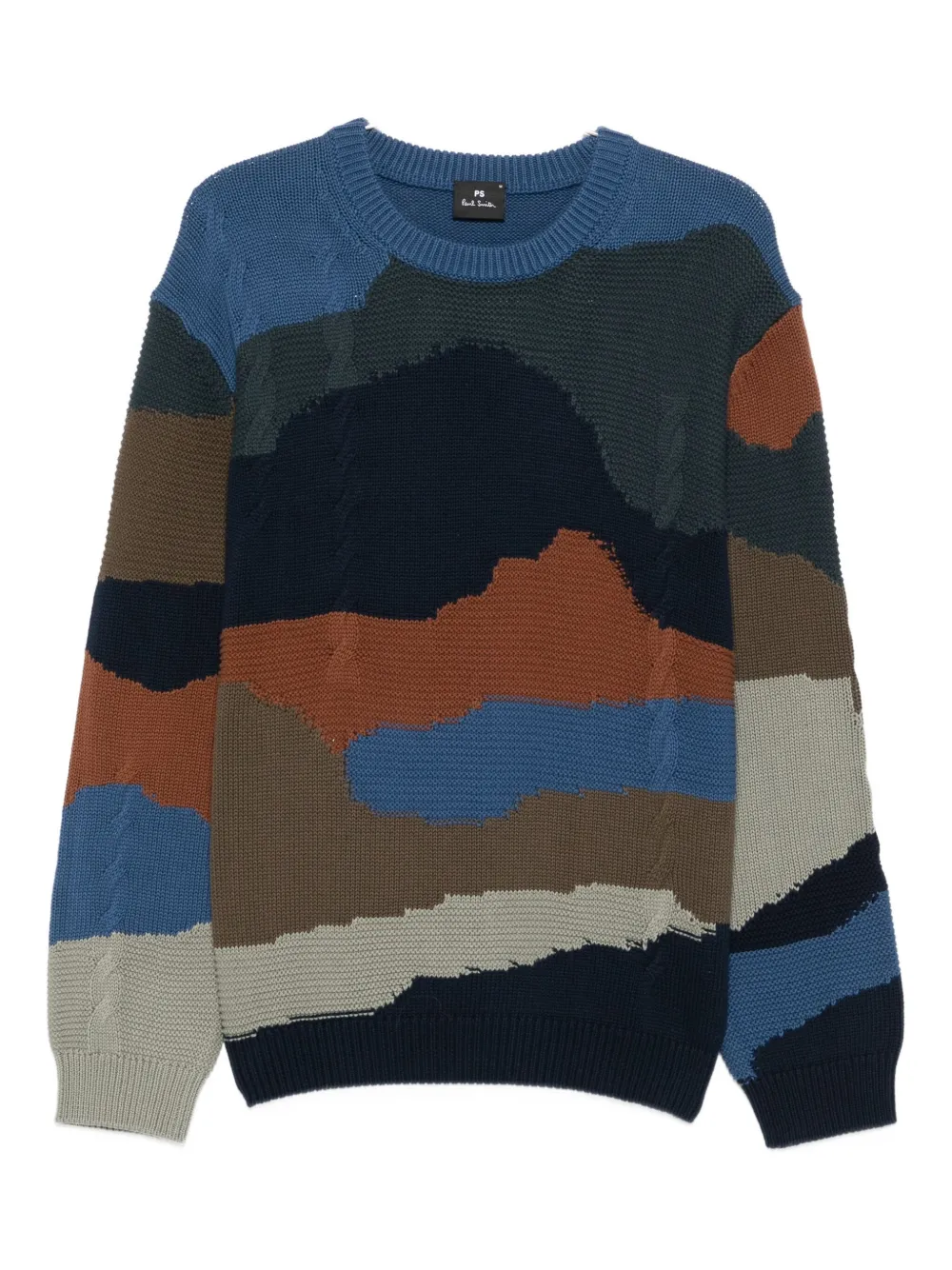 

Горный свитер с цветными блоками, связанный косами PS Paul Smith, синий