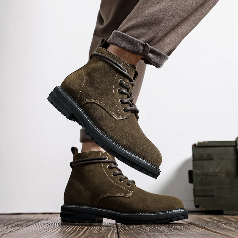 MODENGPAN Короткие мартинсы 3 см мужские коричневые тёмно-хаки, цвет Dark Khaki — фото 4