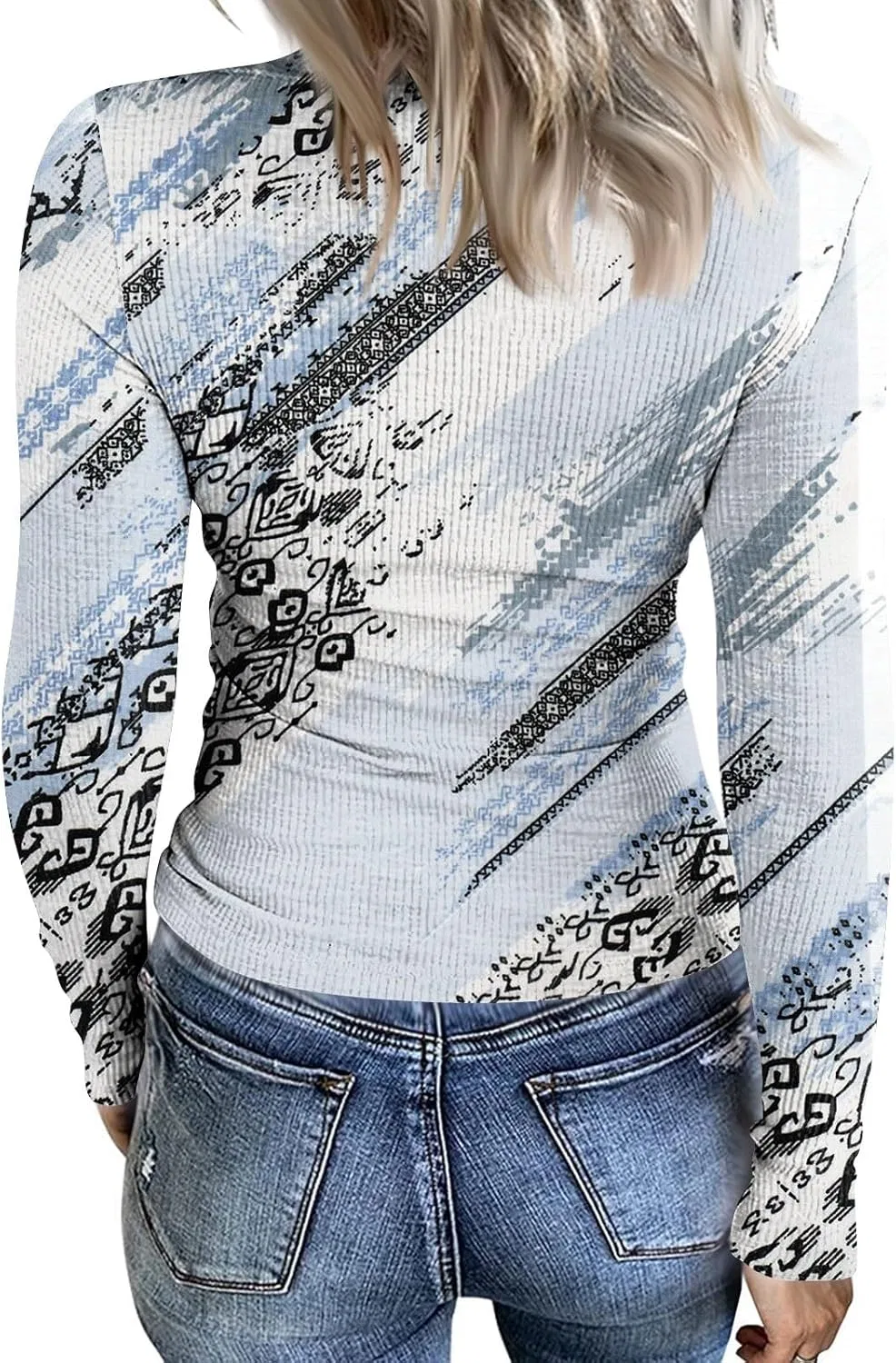 Женская футболка с длинным рукавом, Slim Fit, полосатый принт, 5-blue — фото 2