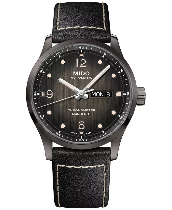 

Мужские швейцарские автоматические часы Multifort Chronometer с черным кожаным ремешком, 42 мм Mido
