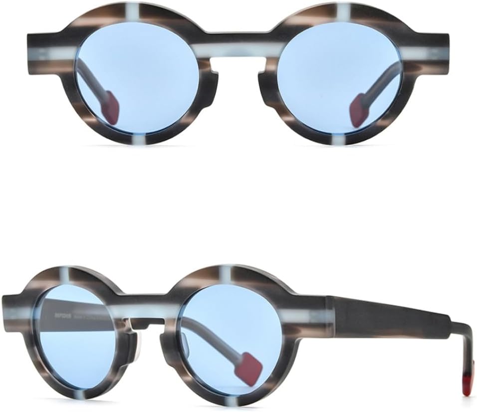 

Солнцезащитные очки 2027 из матового ацетата с поляризацией, защита от УФ-излучения UV400, мужские, в стиле ретро, ​​винтажные, круглые, для женщин MTZJH, Matte Stripe Blue