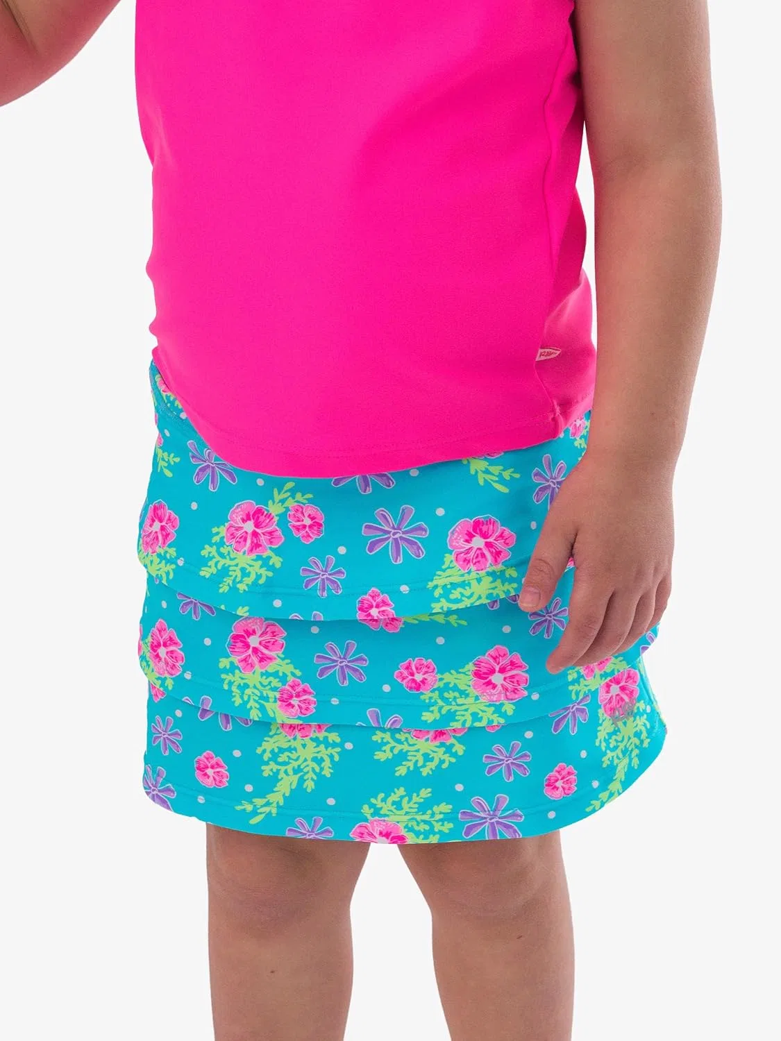 Спортивная юбка-шорты для девочек RuffleButts, Neon Happy Hibiscus — фото 3