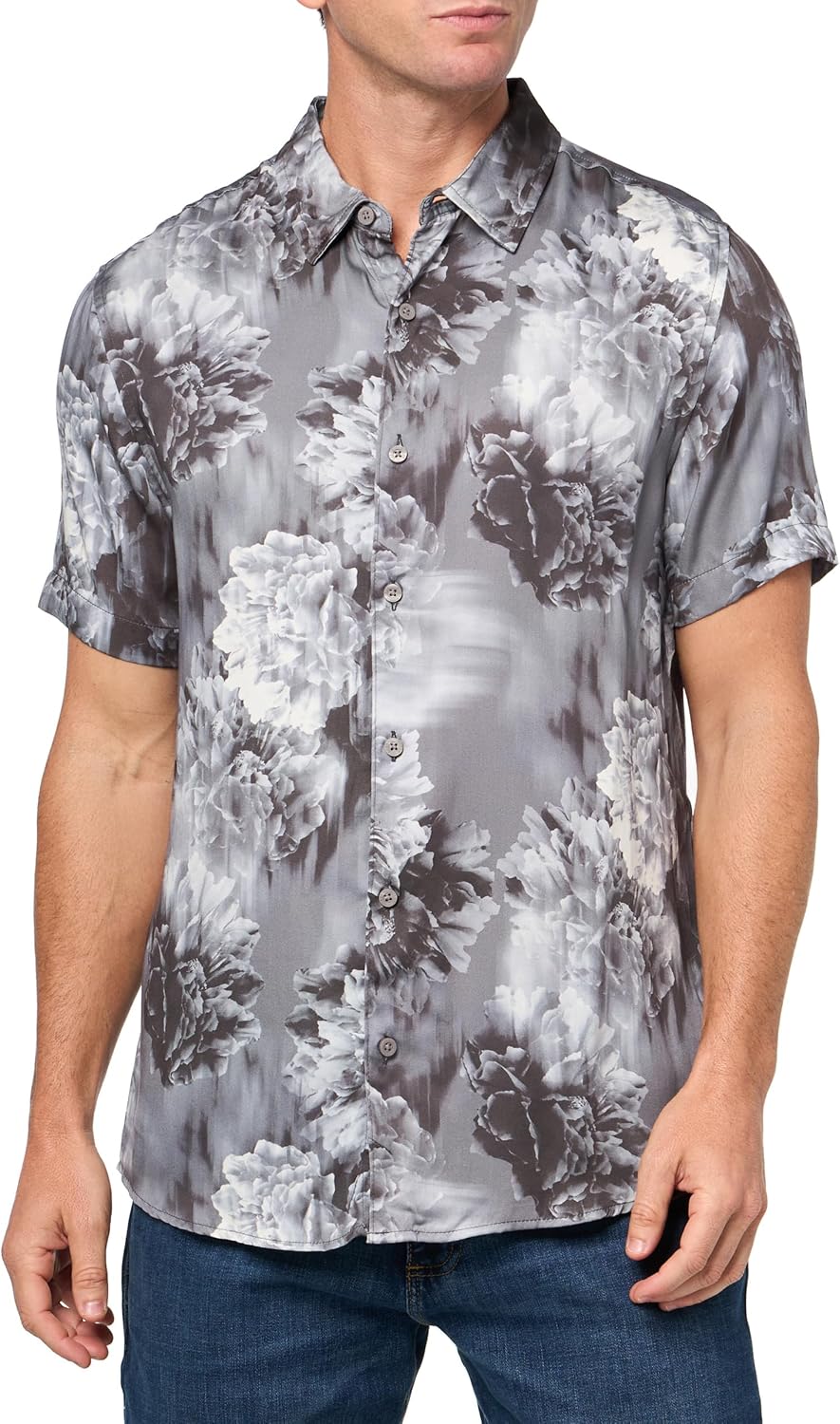 

Мужская короткая рубашка с коротким рукавом Wayco Sateen Floral GUESS, Glacial Floral Grey