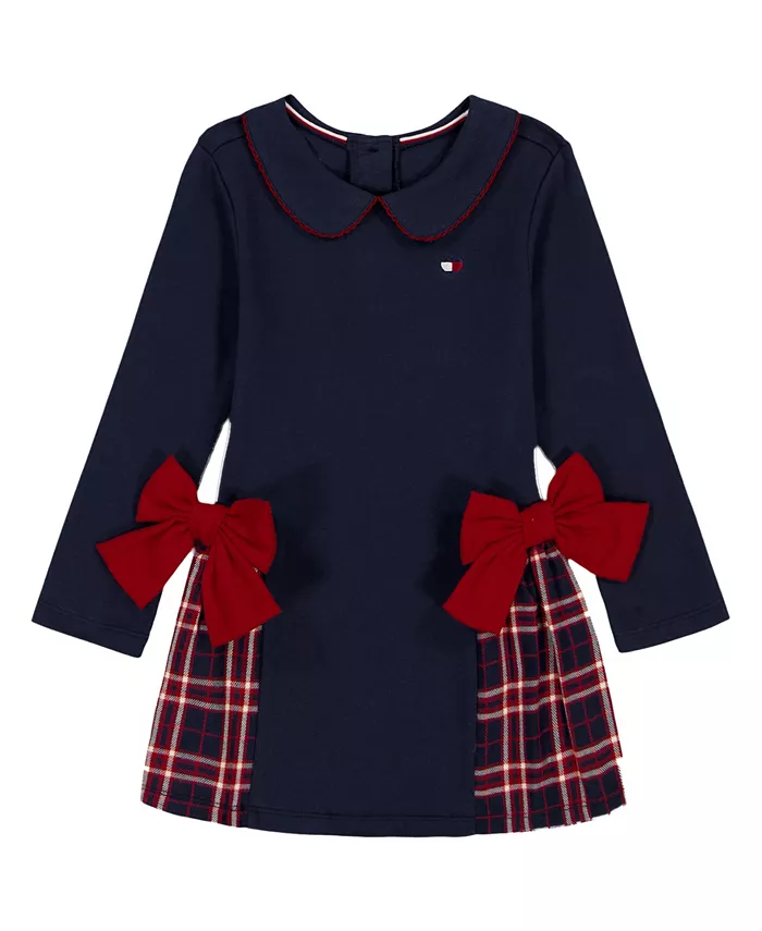 

Платье для девочек 4-6X с воротником питер пэн и клетчатыми деталями Tommy Hilfiger, синий