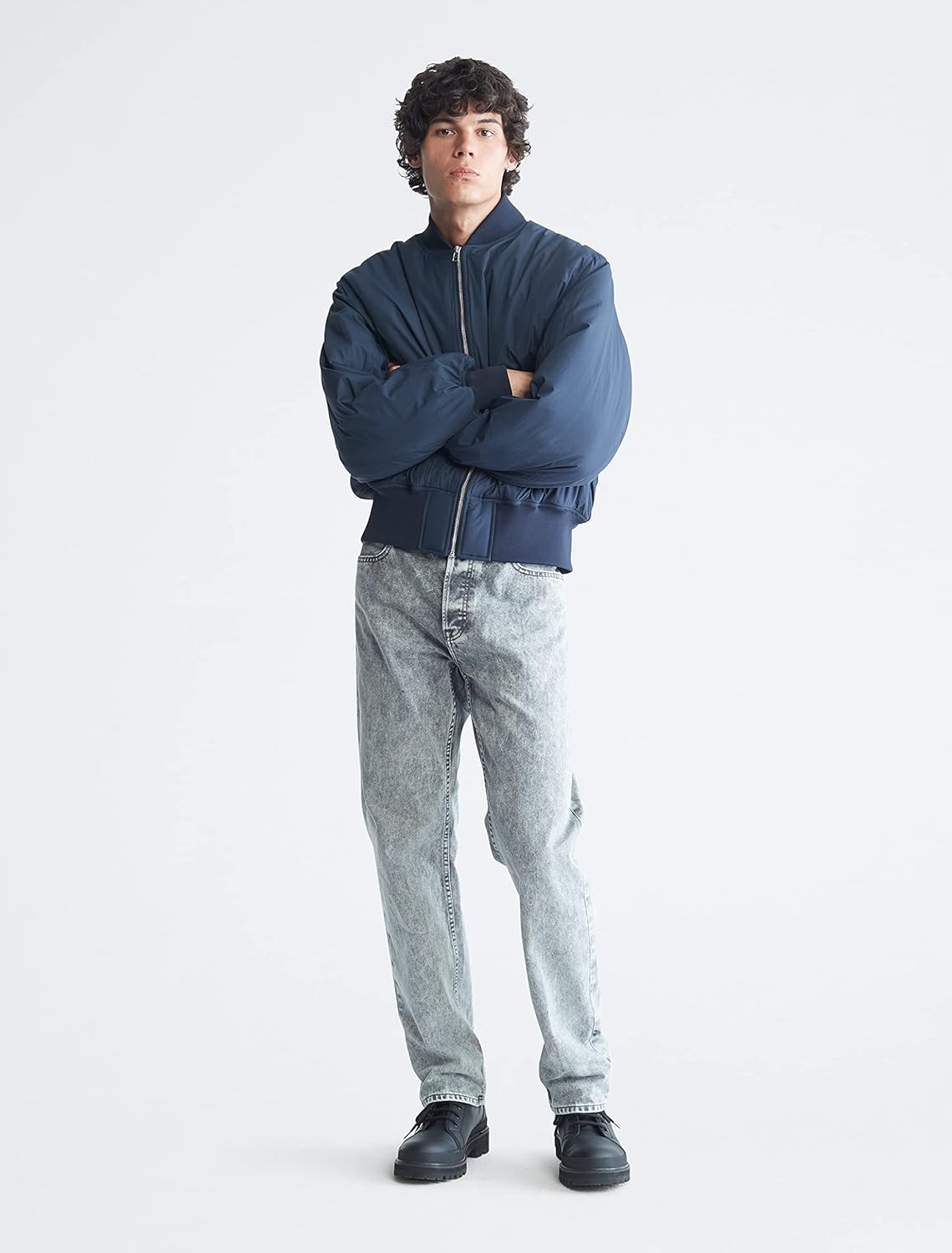 Мужская матовая куртка-бомбер на молнии с логотипом Calvin Klein Mens, Dark Sapphire — фото 4