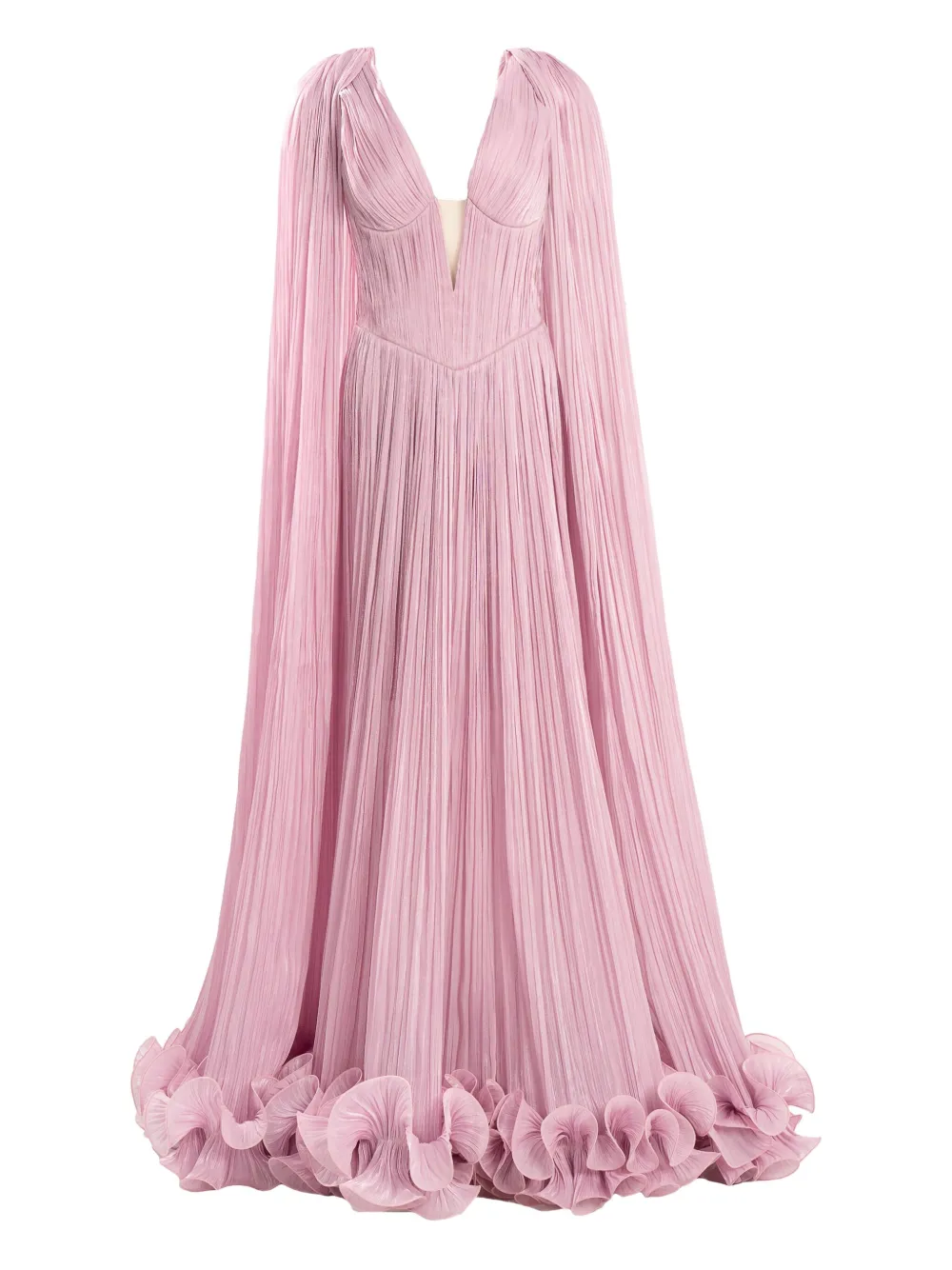 

Макси-платье с плиссированными оборками и накидкой Ana Radu, розовый