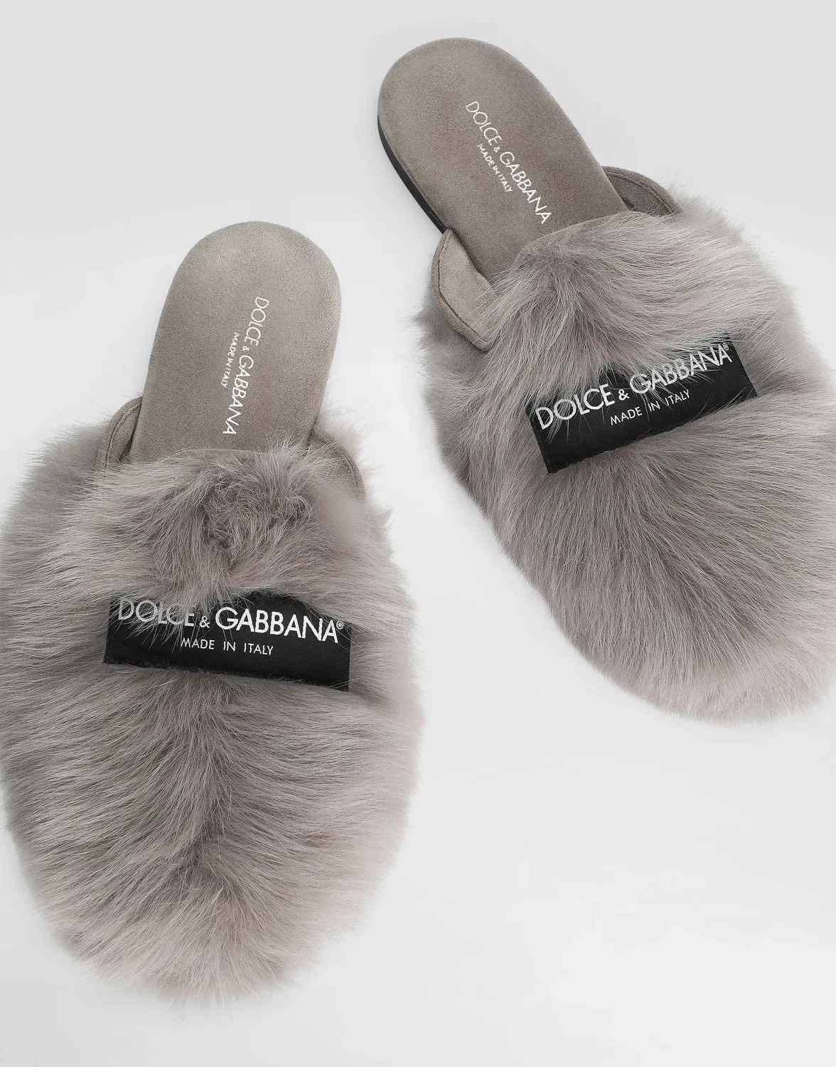 Тапочки из овчины и замши DOLCE & GABBANA, серый — фото 4