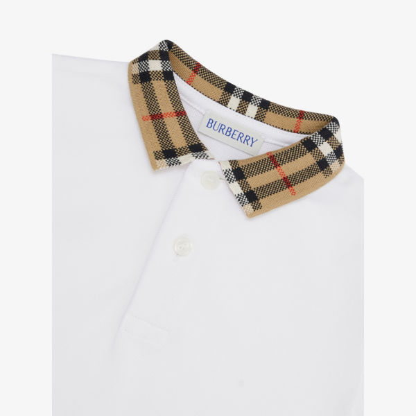 Детское поло Burberry с клетчатым принтом 6 месяцев - 2 года, белый — фото 2