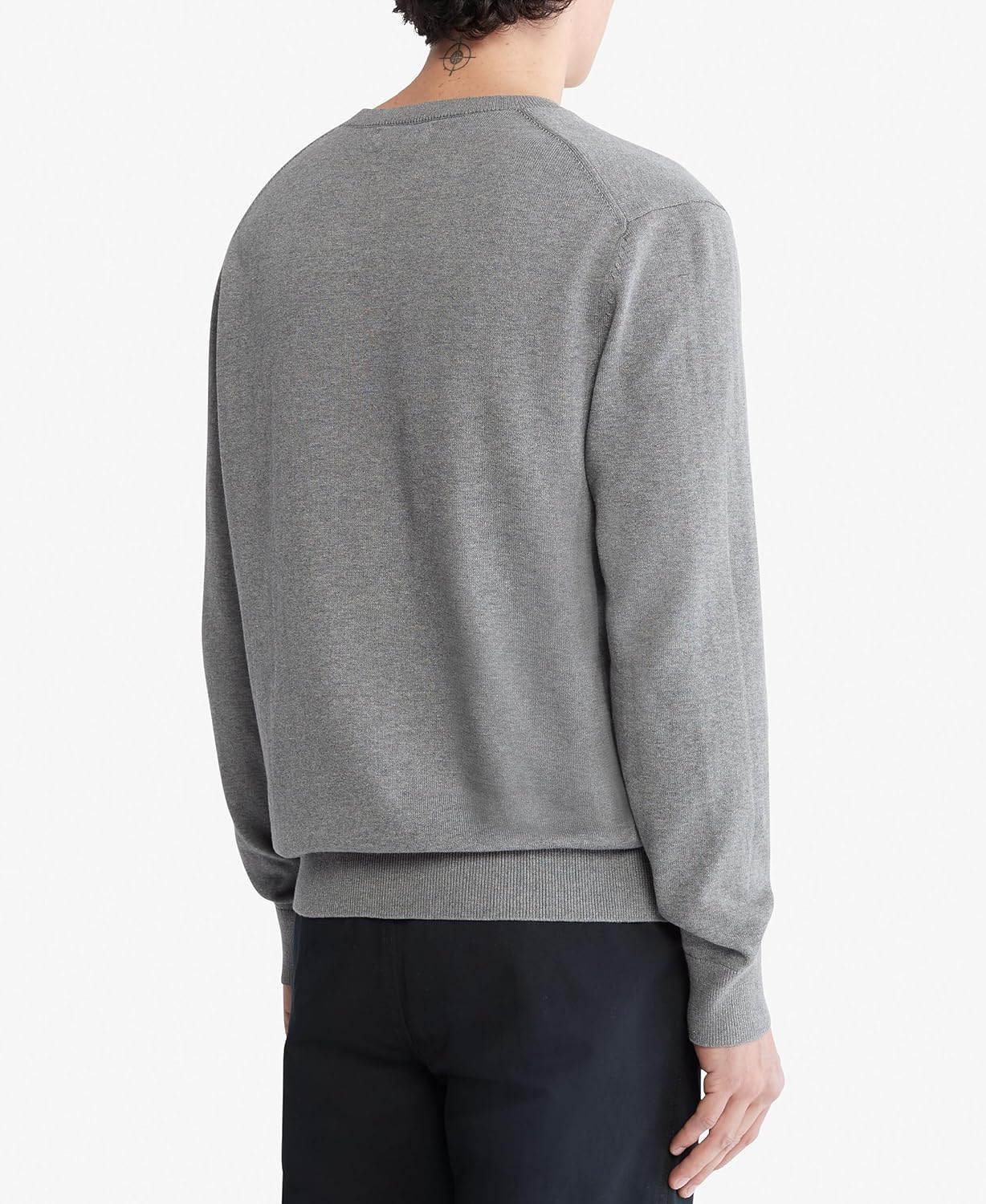 Мужской свитер Calvin Klein из гладкого хлопка с круглым вырезом, Medium Grey Heather — фото 2