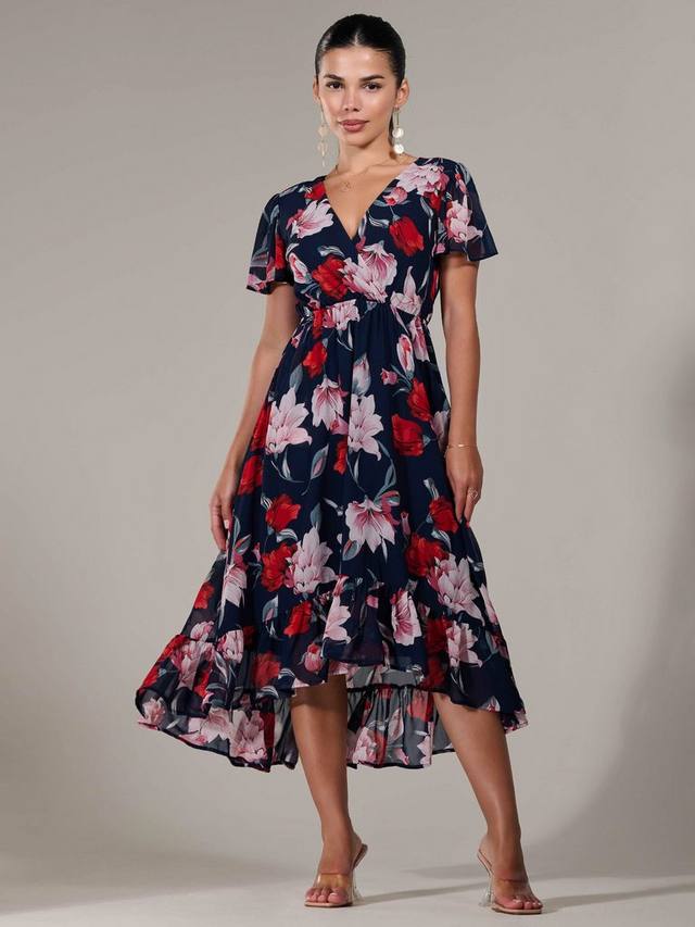 

Миниатюрное платье midaxi с высокой талией в цветочек Jolie Moi, темно-синий