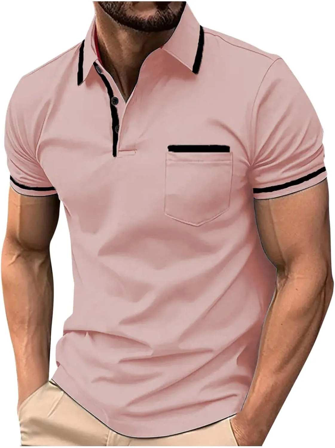 

Мужская рубашка поло Henley классического силуэта slim fit с коротким рукавом