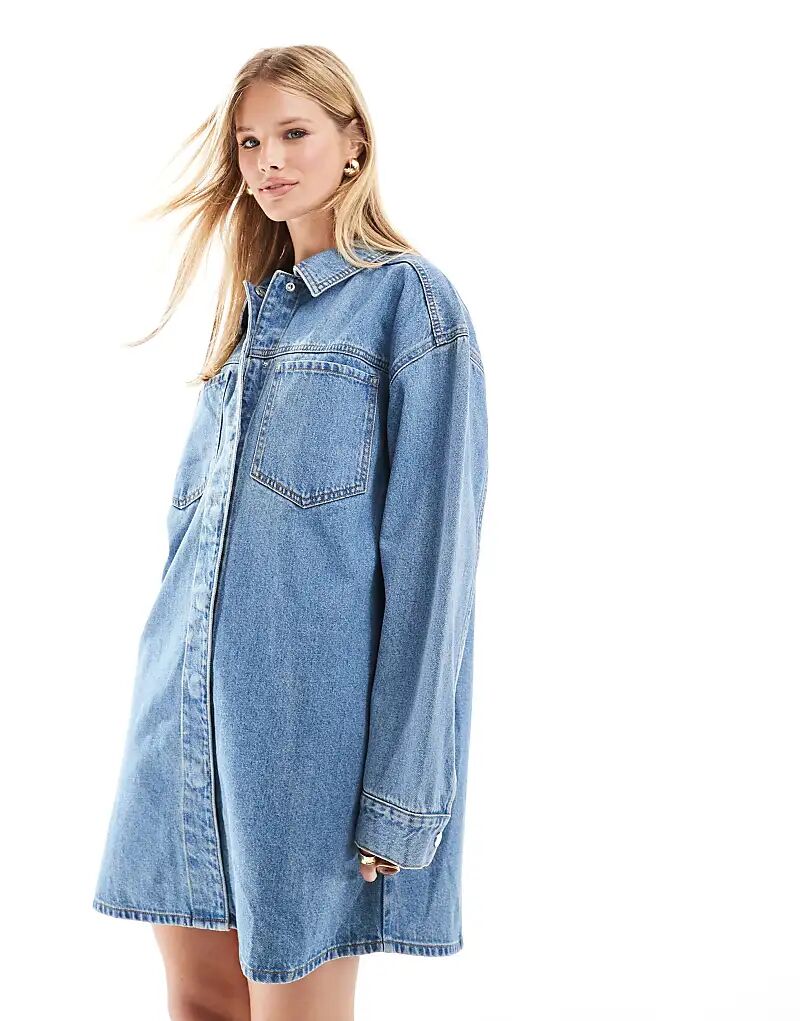 

Джинсовое мини-платье-рубашка в полупрозрачном синем цвете ASOS DESIGN