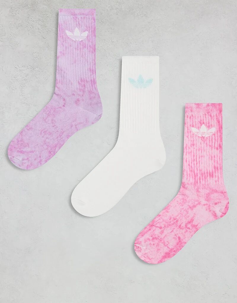 

3 Пары носков adidas Originals Trefoil с принтом тай-дай розового цвета