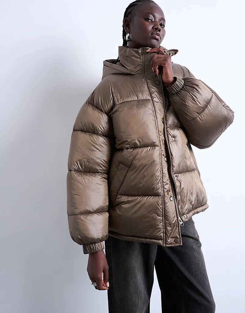 

Коричневая стеганая куртка Topshop средней длины