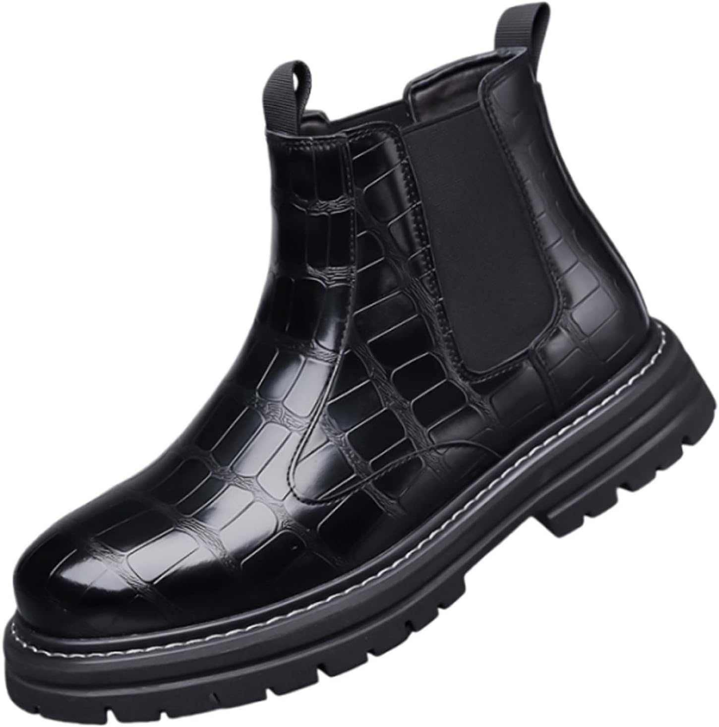 

Мужские ботинки челси, городские, деловые, повседневные, формальные, модные, с круглым носком, для офисной униформы, банкетных костюмов, свадебных платьев, высокие кожаные туфли Generic, черный