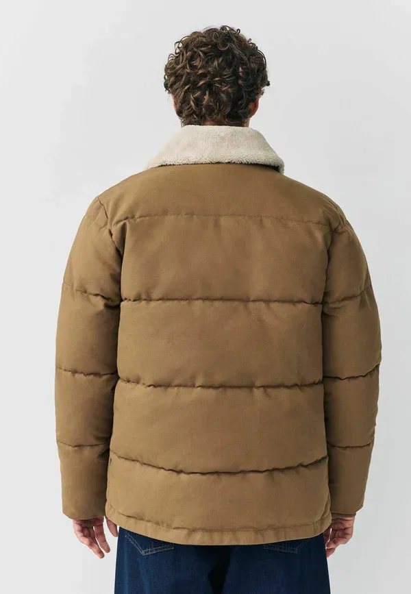Куртка зимняя Next Regular fit worker puffer with borg collar, коричнево-бежевый — фото 2
