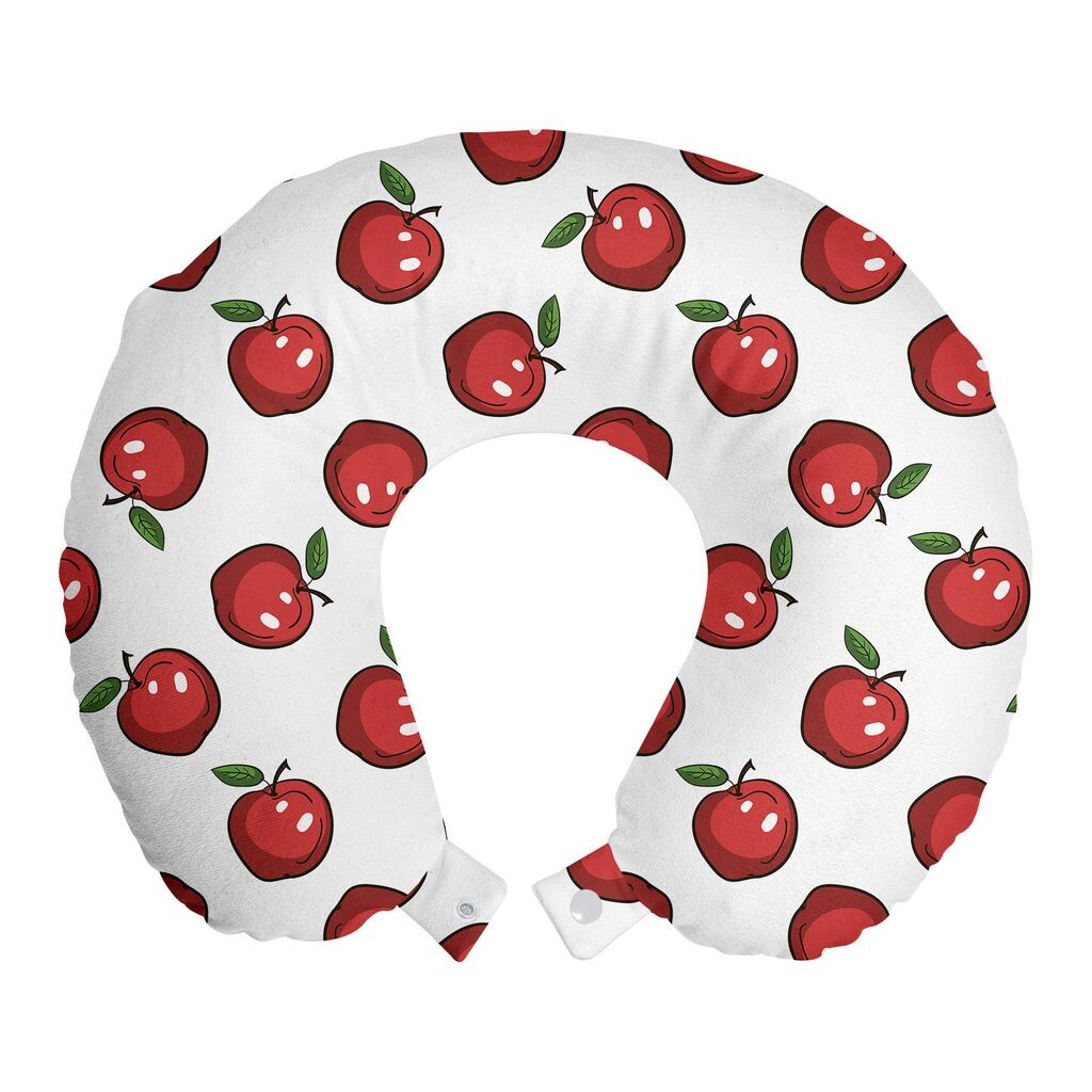 

ABAKUHAUS Apple Дорожная подушка для шеи, мультяшные органические фрукты, пенопластовые дорожные принадлежности для самолета и автомобиля, 30x30 см, темно-коралловый зеленый белый