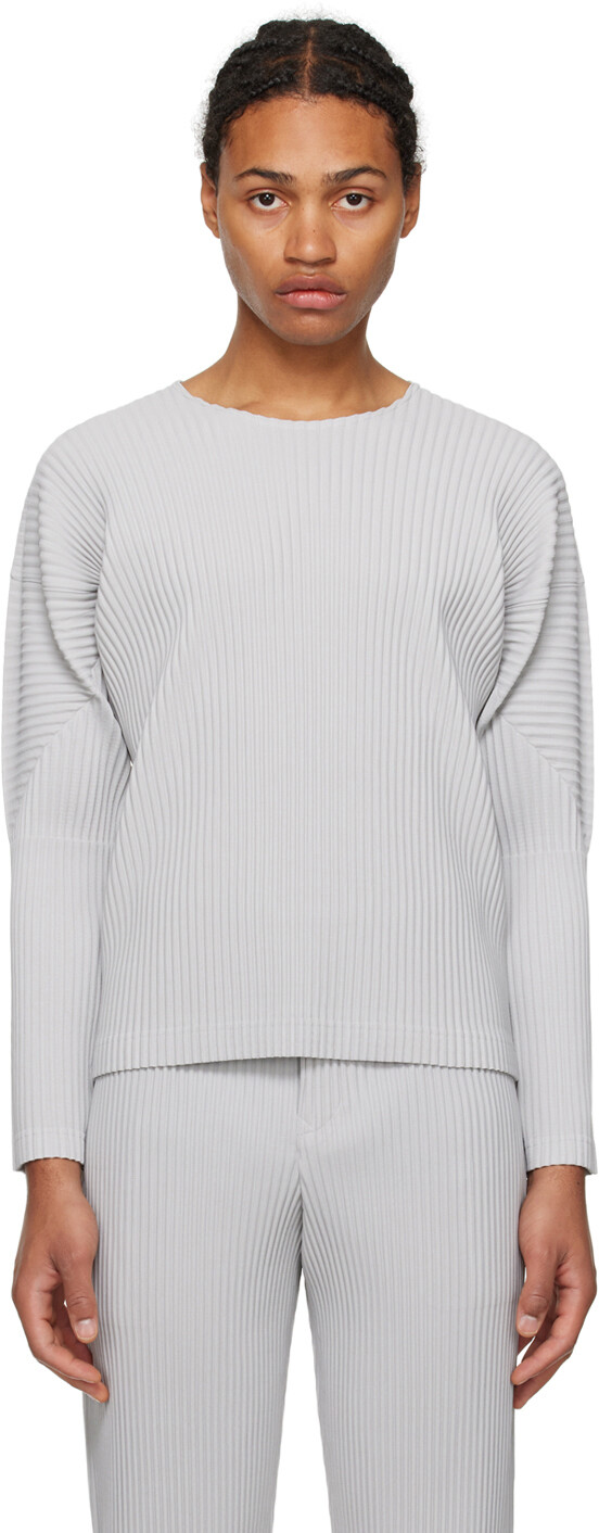 

Серая футболка с длинным рукавом Basics HOMME PLISSe ISSEY MIYAKE, Серый, Серая футболка с длинным рукавом Basics HOMME PLISSe ISSEY MIYAKE