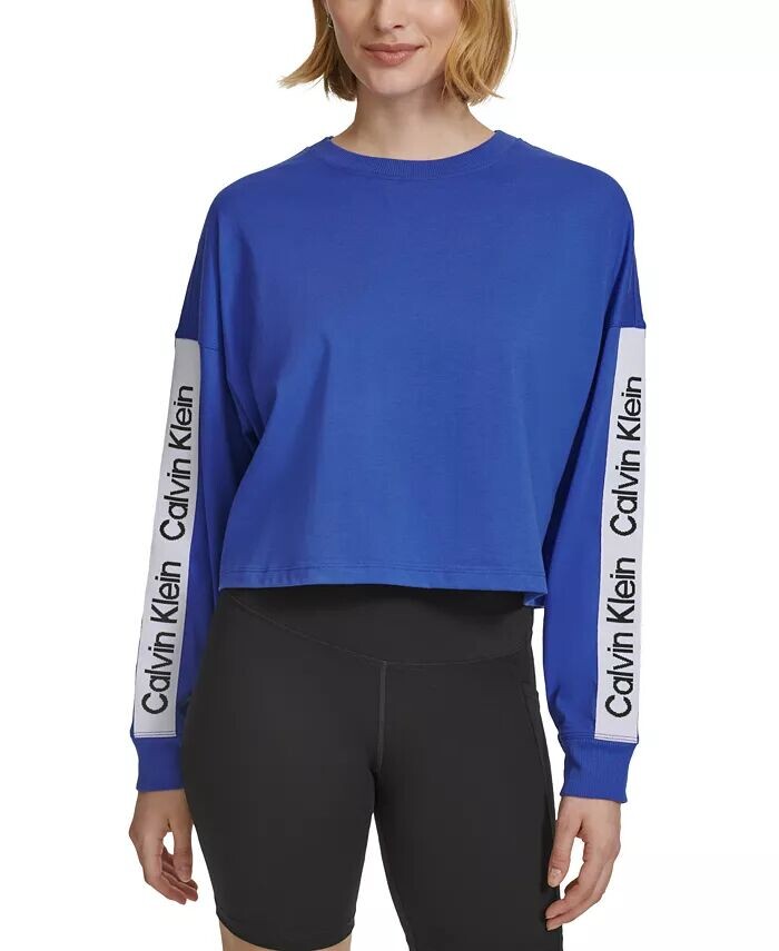 

Женская хлопковая футболка с длинными рукавами в полоску с логотипом Calvin Klein, фиолетовый