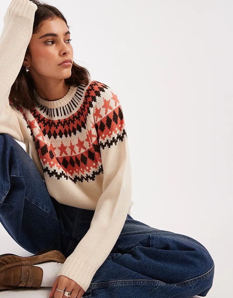 

Потертый джемпер с высоким воротом и узором в разноцветной гамме