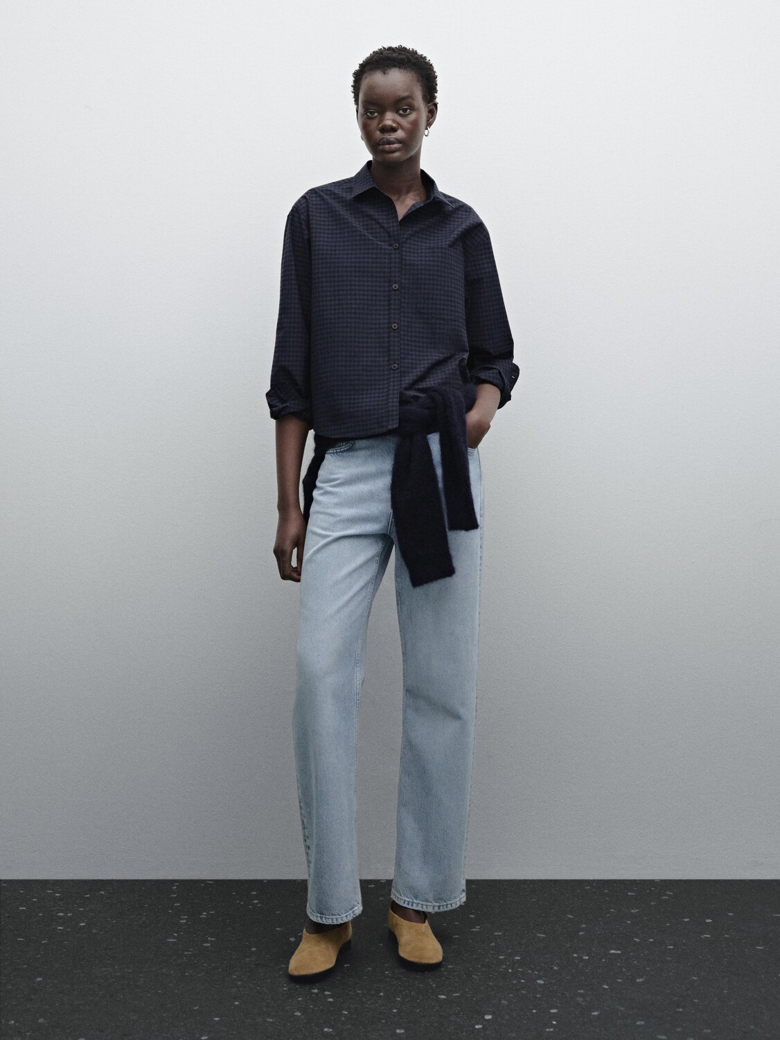 

Рубашка из хлопковой смеси в клетку Massimo Dutti, синий