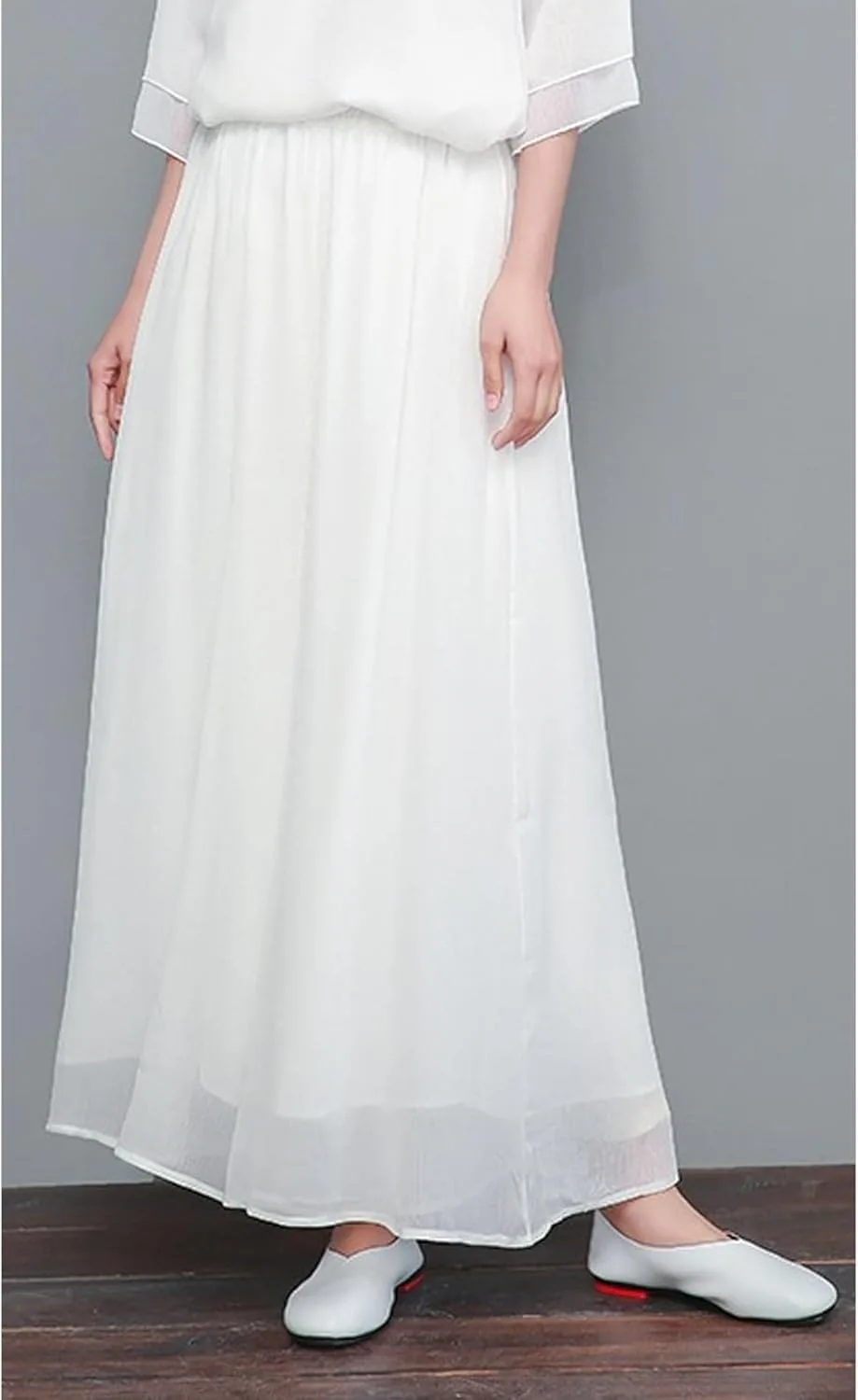 Gaucho Pants для женщин, длинные струящиеся брюки-палаццо из шифона и марли, широкие кюлоты для танцев, свободный крой, летние брюки на резинке Generic, белый — фото 3