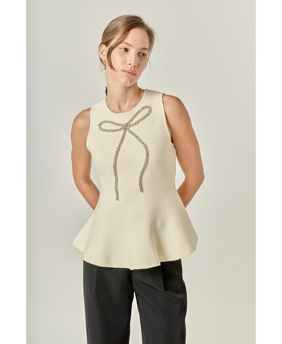 

Женский вязаный топ без рукавов с баской English Factory, Cream
