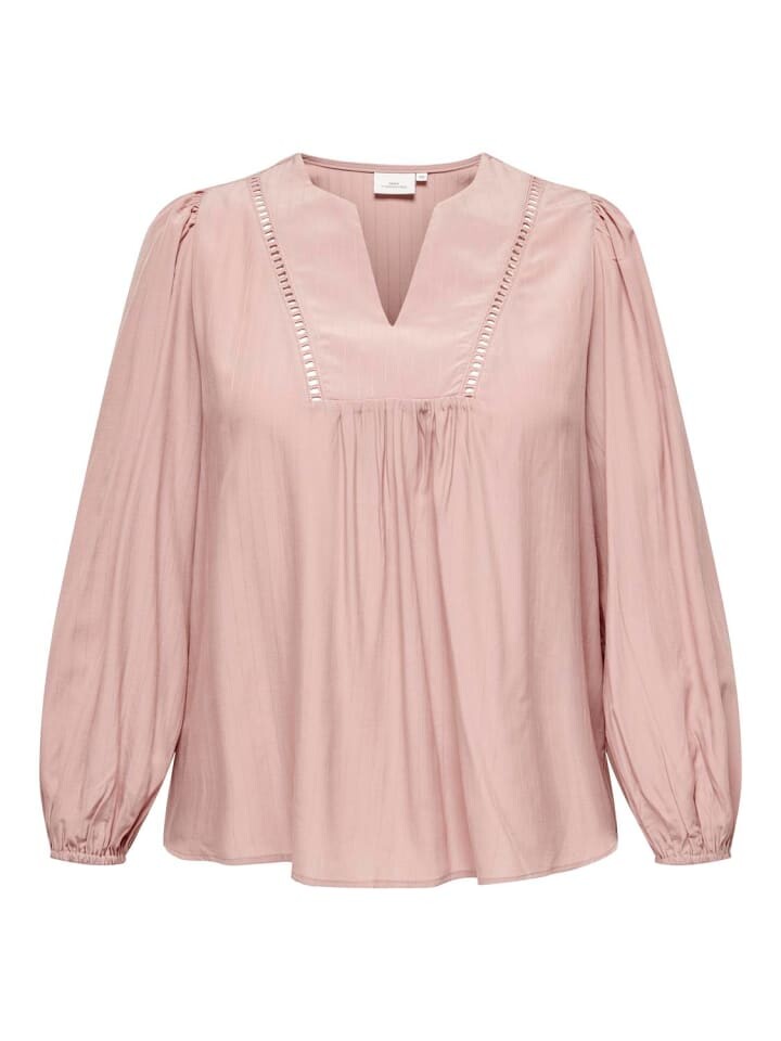 

Блуза ONLY Carmakoma Plus Size V Ausschnitt Puffärmel elastische Bündchen, розовый