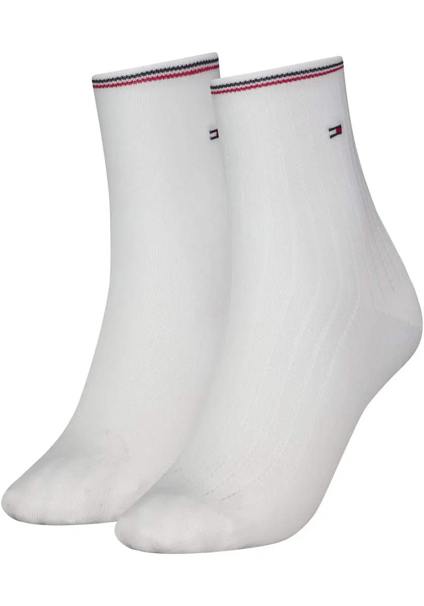 

Короткие носки Tommy Hilfiger "WOMEN SHORT SOCK OPENWORK GLOBAL STRIPE", с небольшой вышивкой логотипа, белый