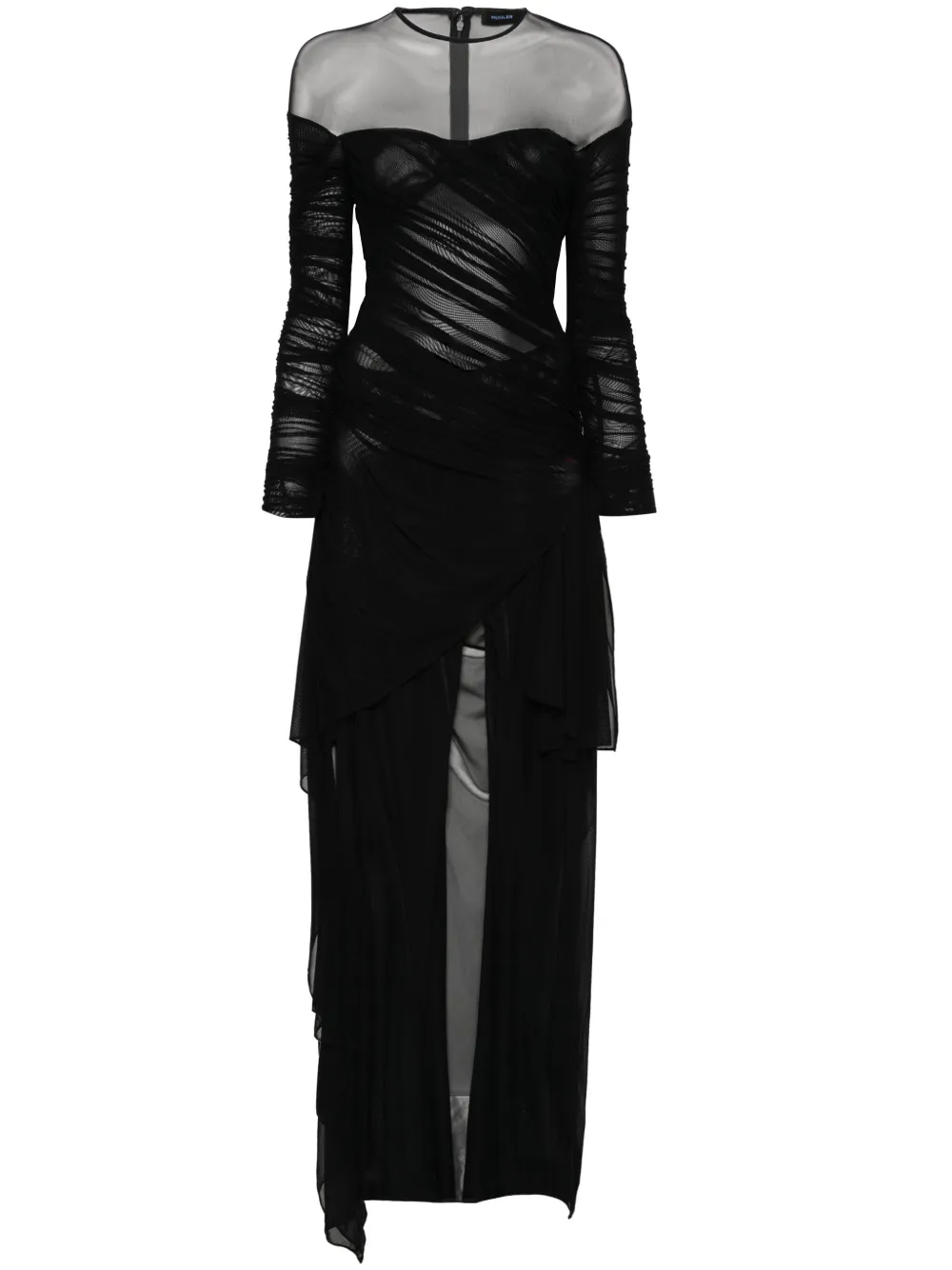 

Сетчатый комбинезон с драпировкой Mugler, черный