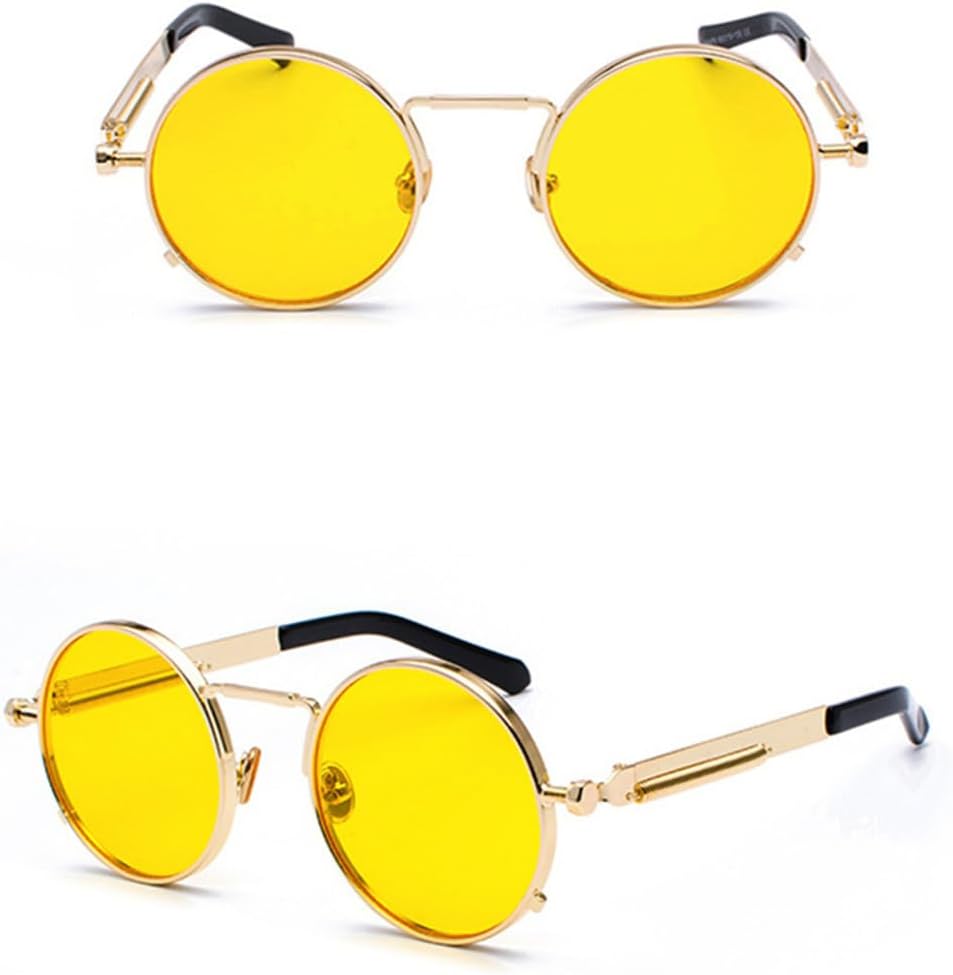 

Мужские солнцезащитные очки в стиле стимпанк с металлической оправой, ретро-винтаж, круглые, для женщин, черные, с защитой от УФ-излучения UV400 (прозрачно-желтые, один размер) YASHUNJIA, Clear Yellow