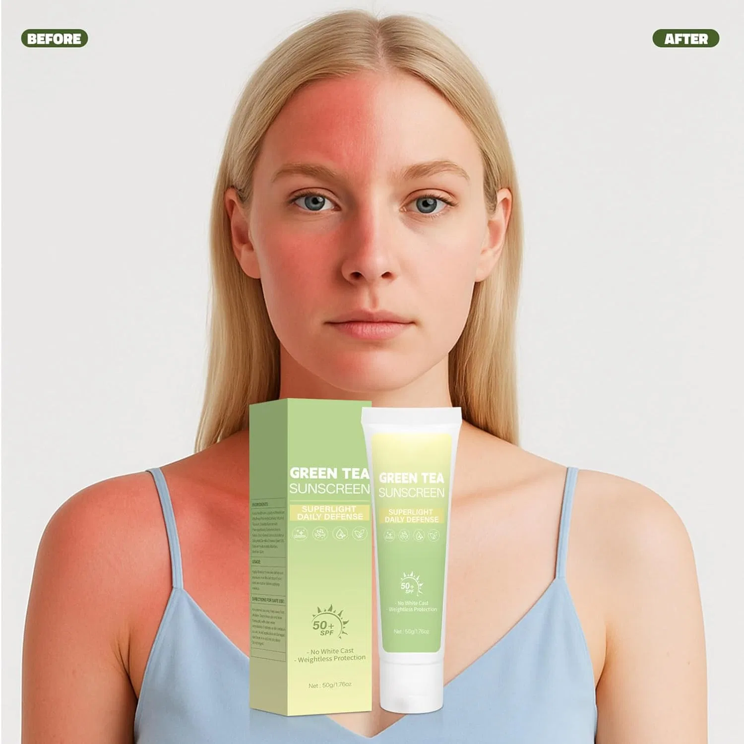 Корейский солнцезащитный крем для лица с зеленым чаем SPF 50 Aoseiens, 2 Pieces. — фото 3